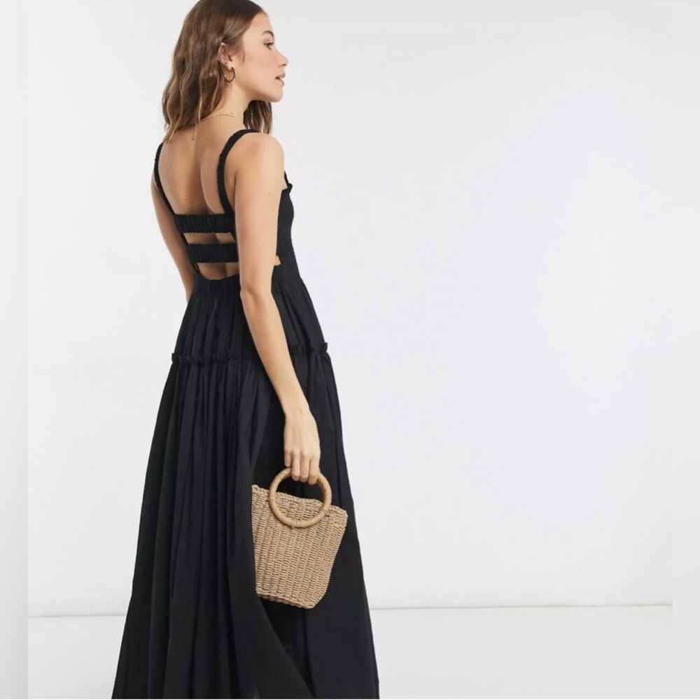 Asos Design Black Smocked Strappy Midi SunDress